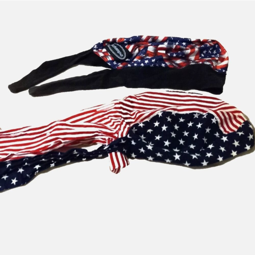 Patriotic Du-Rag Head Wrap Skull Cap Lot of 2 Unisex Red White Blue USA Flag EUC